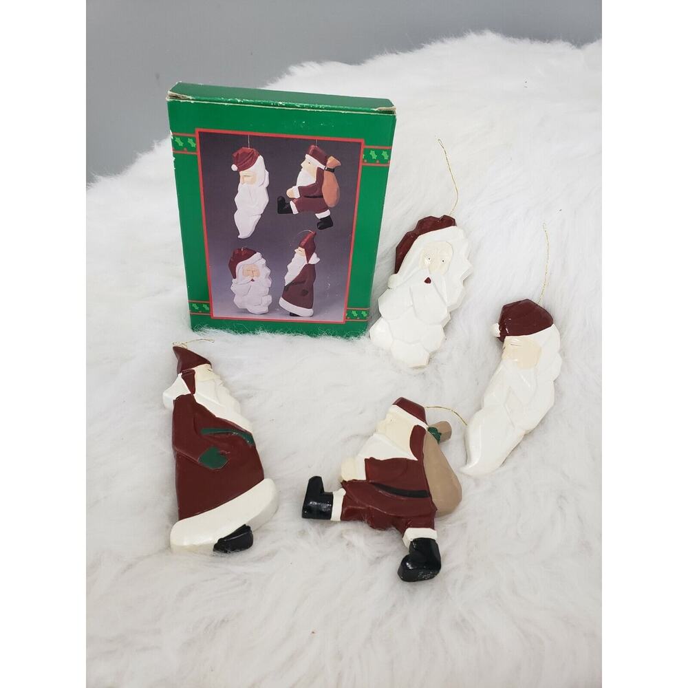 Vintage Santa Ornament Carved Country Christmas Primitive Geometric Kris Kringle